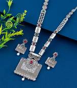 Silver Shine  Silver Oxidised  Designer Necklace Jewellery Set For Girls Women