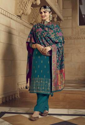 Teal fancy pure viscose salwar 1