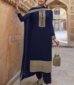 Blue embroidered georgette salwar