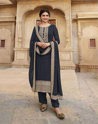 Navy-blue embroidered georgette salwar 1