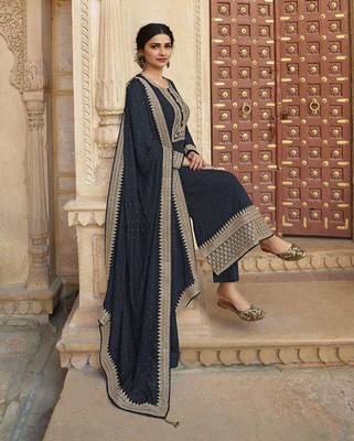Navy-blue embroidered georgette salwar 2