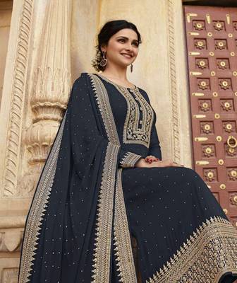 Navy-blue embroidered georgette salwar 3