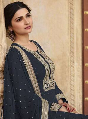 Navy-blue embroidered georgette salwar 4