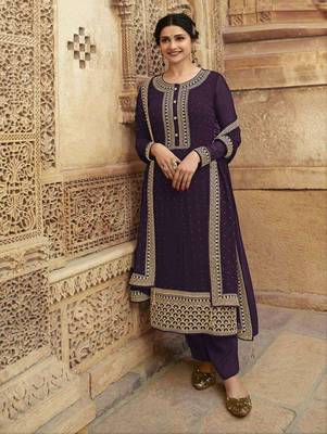 Dark-purple embroidered georgette salwar 1