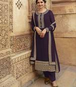 Dark-purple embroidered georgette salwar