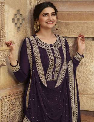 Dark-purple embroidered georgette salwar 2