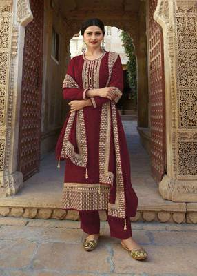 Red embroidered georgette salwar 1