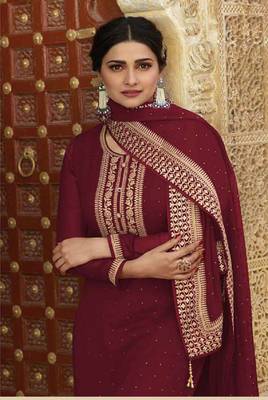 Red embroidered georgette salwar 2