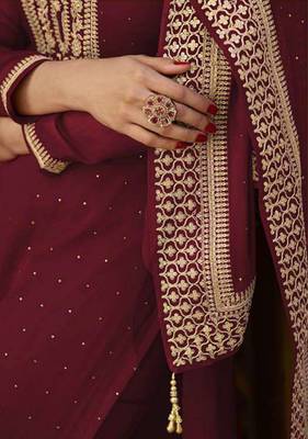 Red embroidered georgette salwar 3