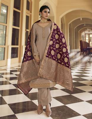 Light-beige embroidered georgette salwar 1