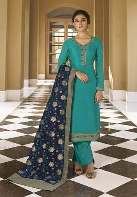 Turquoise embroidered georgette salwar 1