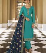 Turquoise embroidered georgette salwar