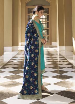 Turquoise embroidered georgette salwar 2