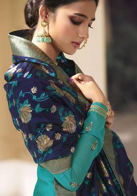Turquoise embroidered georgette salwar 3