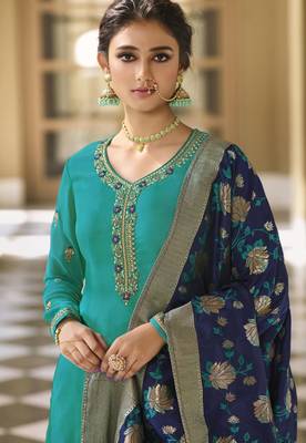 Turquoise embroidered georgette salwar 4