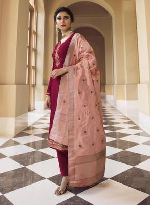 Pink embroidered georgette salwar 1