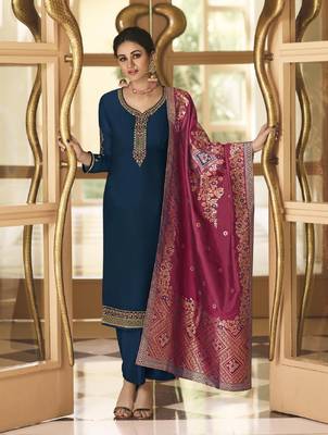 Blue embroidered georgette salwar 1