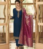 Blue embroidered georgette salwar