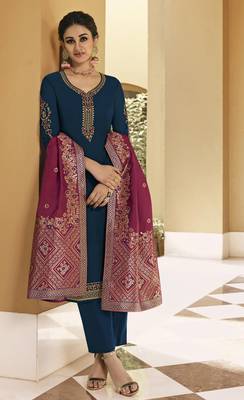 Blue embroidered georgette salwar 2