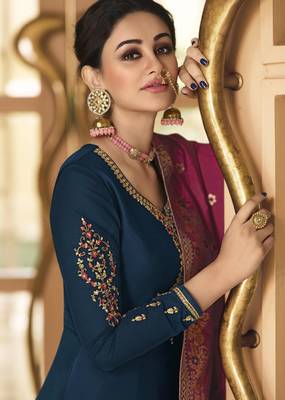 Blue embroidered georgette salwar 3