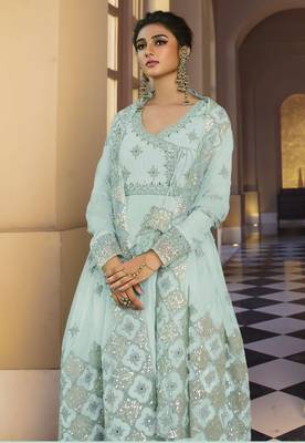 Aqua-blue embroidered silk salwar 3