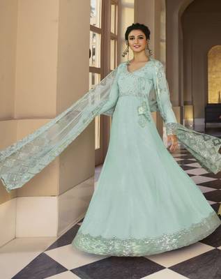 Aqua-blue embroidered silk salwar 4