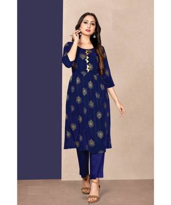 blue Festival look Foil Print kurti 1