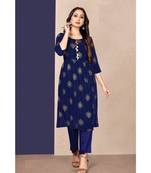 blue Festival look Foil Print kurti