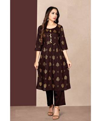 Brown Festival look Foil Print kurti 1
