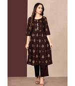 Brown Festival look Foil Print kurti