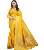 Yellow weaving gold jari banarasi silk saree with blouse piece