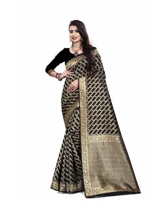 Black Silk with gold jari jal and border with reach brocade pallu 1
