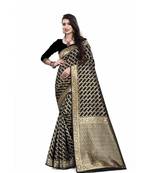 Black Silk with gold jari jal and border with reach brocade pallu