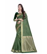 Green Silk with gold jari jal and border with reach brocade pallu