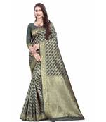 Grey Silk with gold jari jal and border with reach brocade pallu