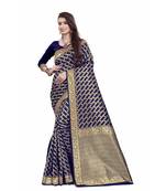 Navy Blue Silk with gold jari jal and border with reach brocade pallu