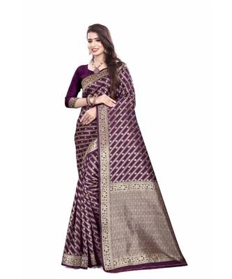 Wine Silk with gold jari jal and border with reach brocade pallu 1