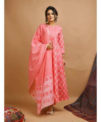 KAAJH Pink Floral Printed Cotton Suit Set 1
