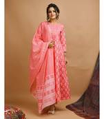 KAAJH Pink Floral Printed Cotton Suit Set