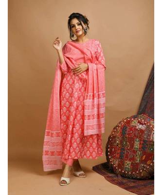KAAJH Pink Floral Printed Cotton Suit Set 2