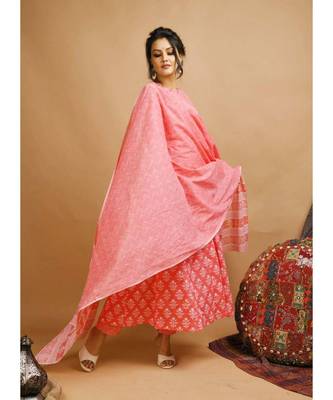 KAAJH Pink Floral Printed Cotton Suit Set 3