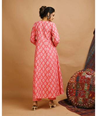 KAAJH Pink Floral Printed Cotton Suit Set 4