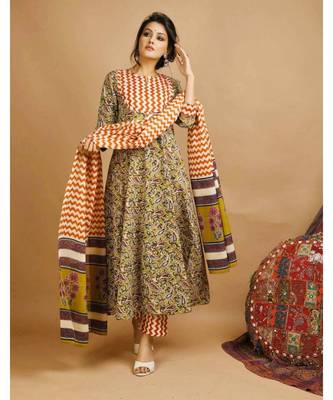 Orange kalamkari cotton   Top and  Bottom  with Dupatta 3