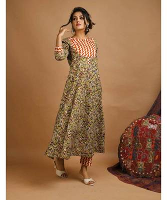 Orange kalamkari cotton   Top and  Bottom  with Dupatta 4