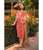 KAAJH Pink Floral Printed Cotton Suit Set