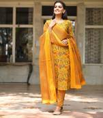 KAAJH Yellow Floral Printed Cotton Suit Set