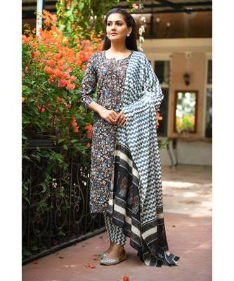 KAAJH White Kalamkari Printed Cotton Suit Set 1