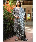 KAAJH White Kalamkari Printed Cotton Suit Set