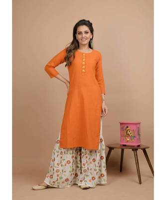 KAAJH Orange Printed Cotton Kurta Sharara Set 1