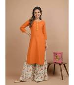 KAAJH Orange Printed Cotton Kurta Sharara Set